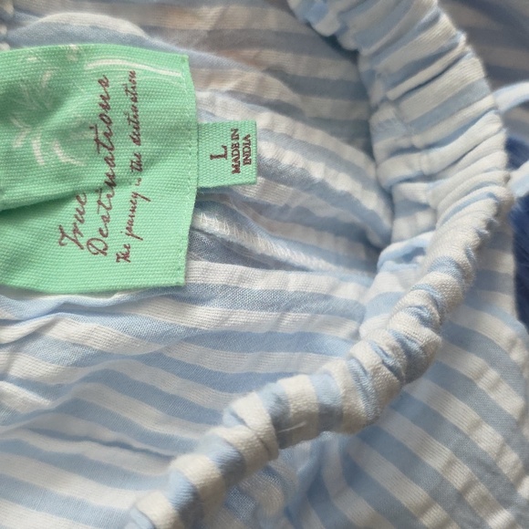 Cotton Blue /White Striped Pantsuit Wideleg. Light And Airy - Picture 3 of 4